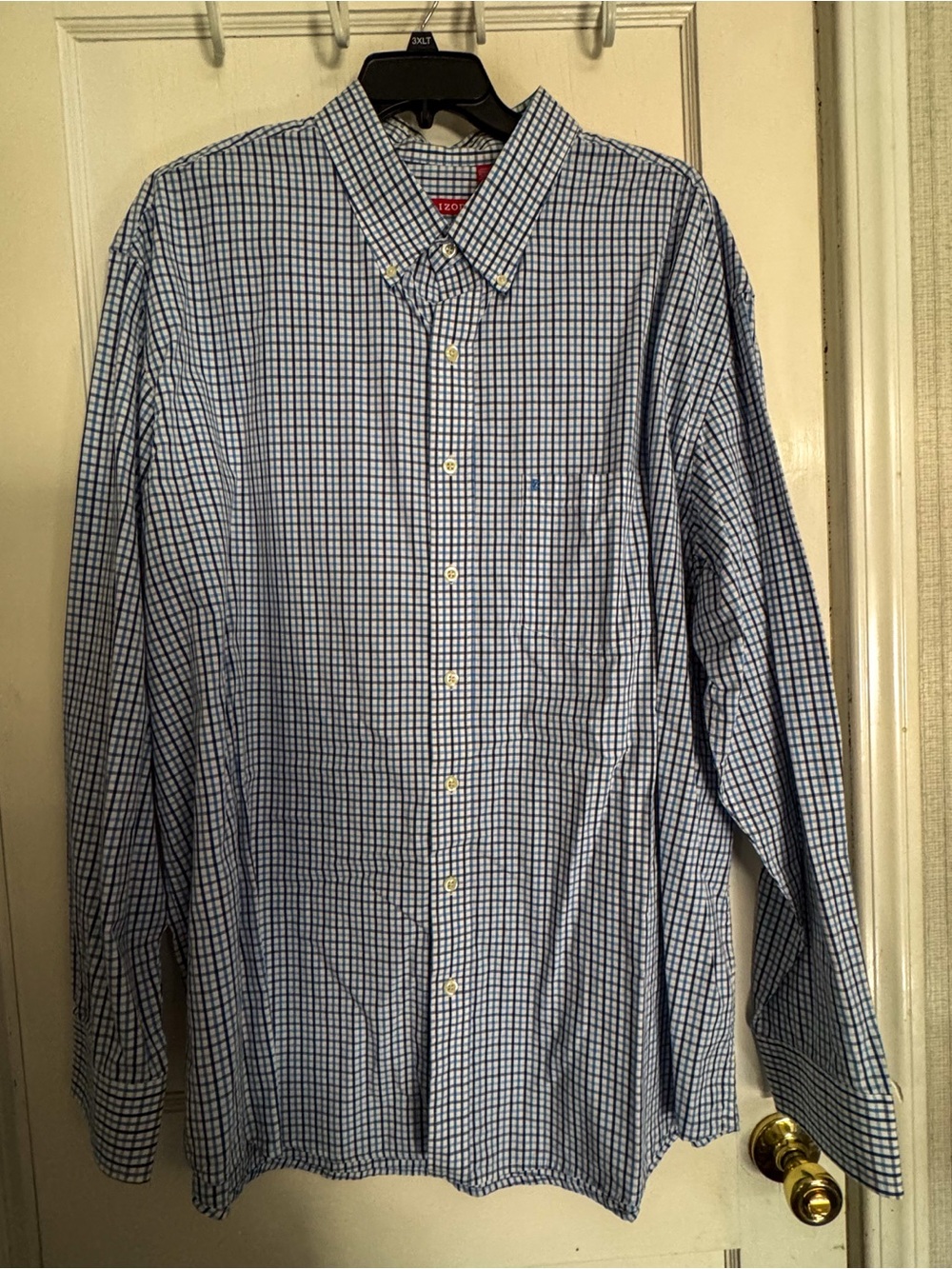 IZOD Men’s Big & Tall Blue White Plaid Long Sleeve Button Down Shirt 3XLT